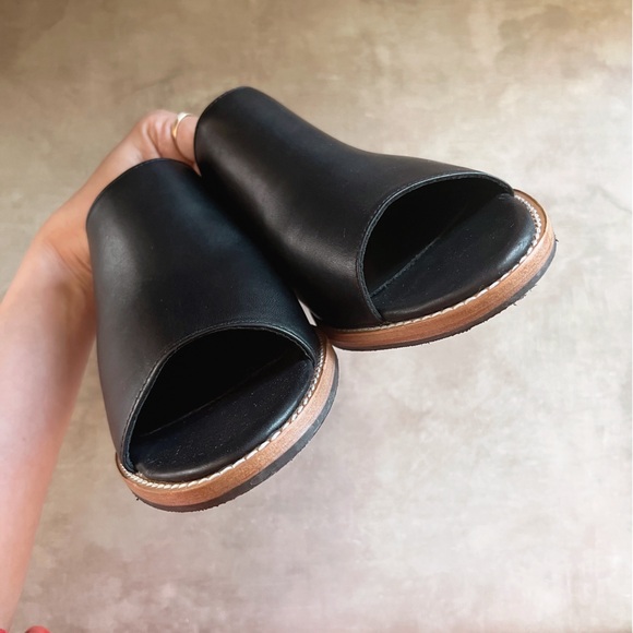 Portland Leather Company Patina Black Leather Open Toe Mules Size 8.5 - Picture 8 of 11